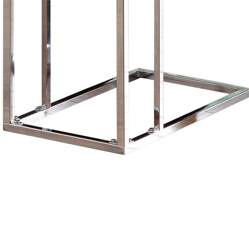 Benjara Metal Snack Table with Frosted Tempered Glass Top- Clear And Silver
