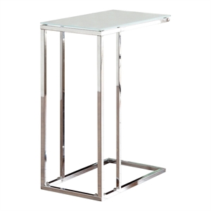 Benjara Metal Snack Table with Frosted Tempered Glass Top- Clear And Silver