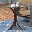 Benjara Contemporary Wood Accent Table- Tempered Glass Top- Brown- Clear