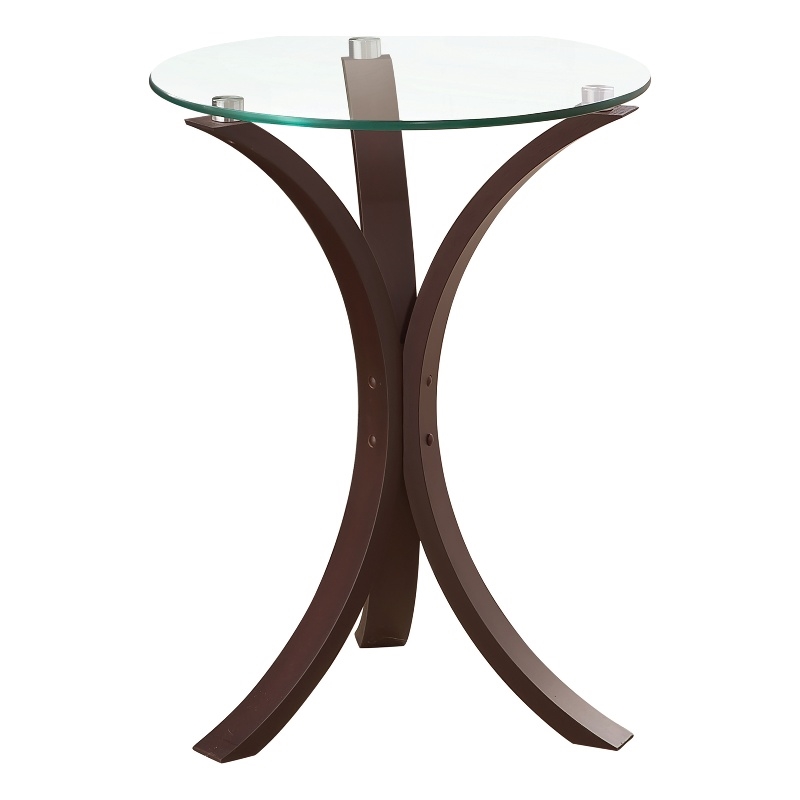 Benjara Contemporary Wood Accent Table- Tempered Glass Top- Brown- Clear