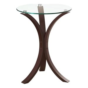 Benjara Contemporary Wood Accent Table- Tempered Glass Top- Brown- Clear