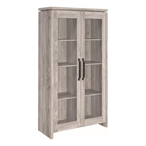 Benjara 2 Door Curio Cabinet with Glass Panels- Adjustable Shelves- Gray