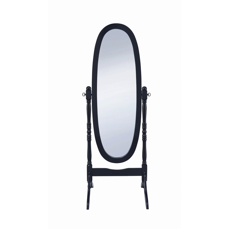 Benjara Aesthetically Charmed Oval Shaped Cheval Mirror- Black