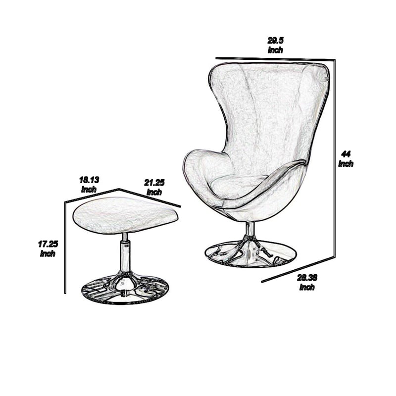 Benjara Fabric Curved Design Chair with Ottoman & Tubular Base (Set of 2)-Purple