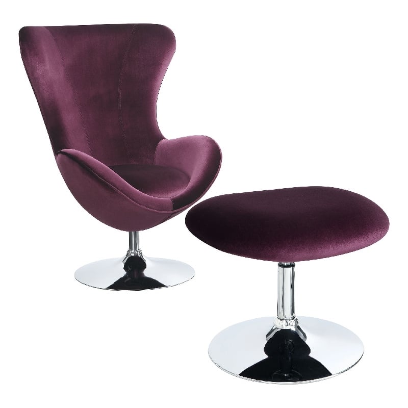 Benjara Fabric Curved Design Chair with Ottoman & Tubular Base (Set of 2)-Purple