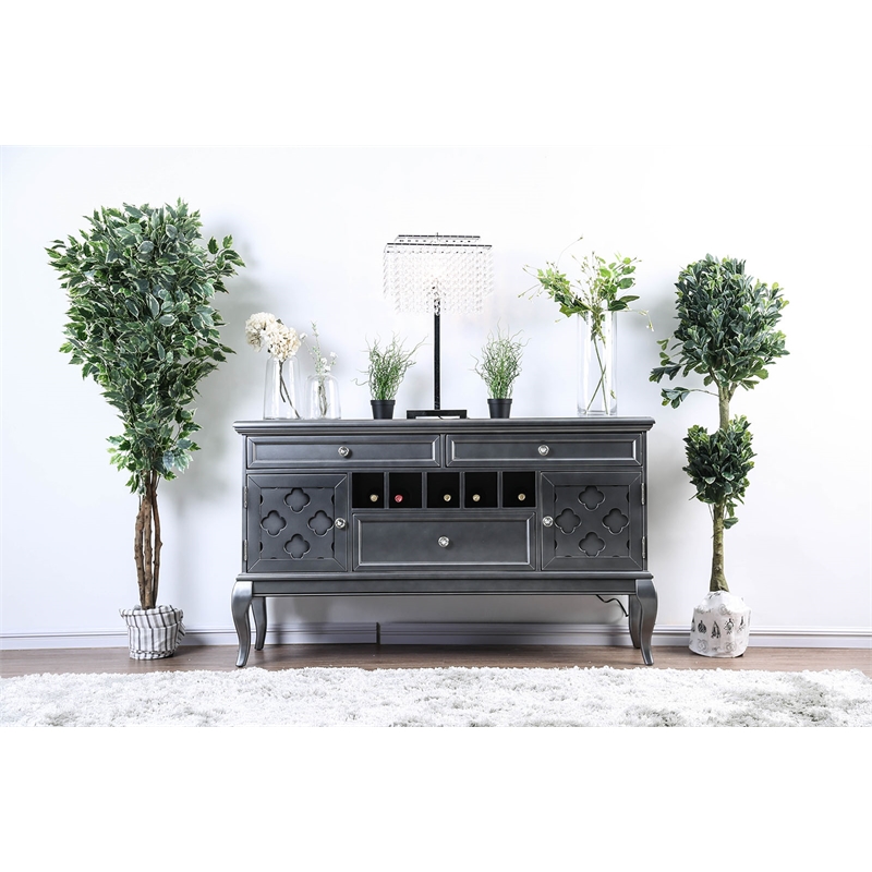 Benjara Spacious Wooden Server with Cabriole Legs- Dark Gray