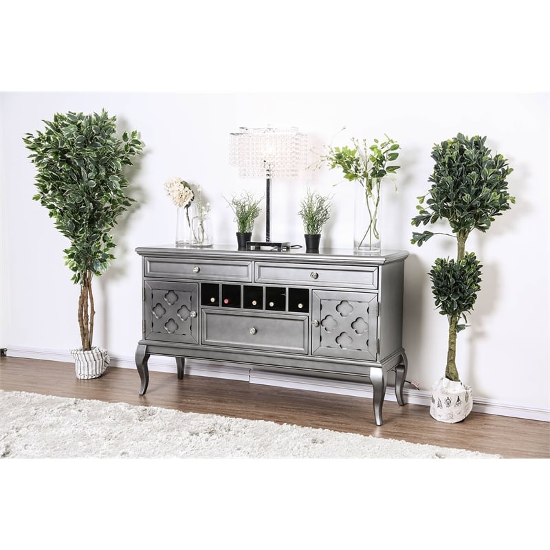 Benjara Spacious Wooden Server with Cabriole Legs- Dark Gray