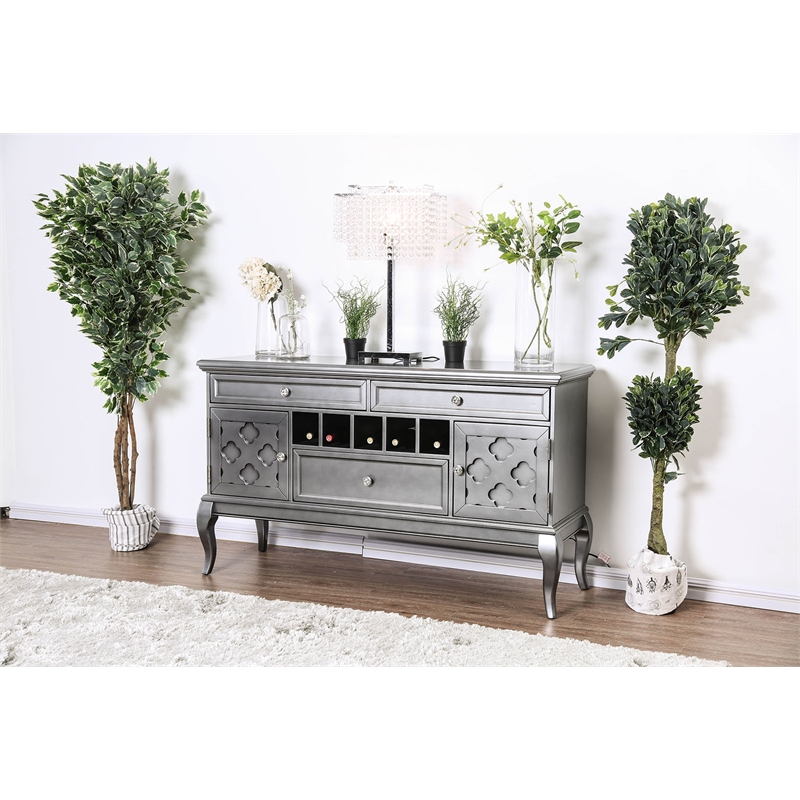 Benjara Spacious Wooden Server with Cabriole Legs- Dark Gray