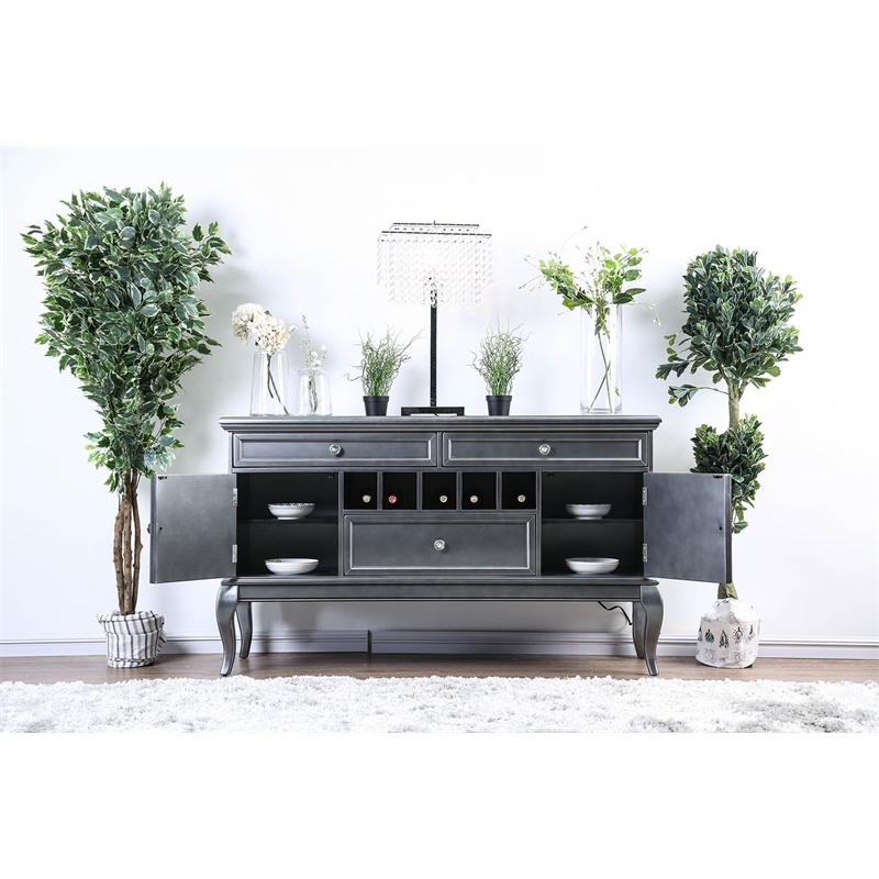 Benjara Spacious Wooden Server with Cabriole Legs- Dark Gray