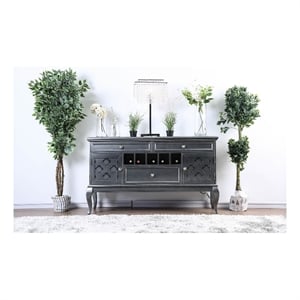 Benjara Spacious Wooden Server with Cabriole Legs- Dark Gray