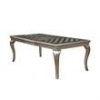 Benjara Glass Inserted Wooden Dining Table With Expandable Leaf- Silver