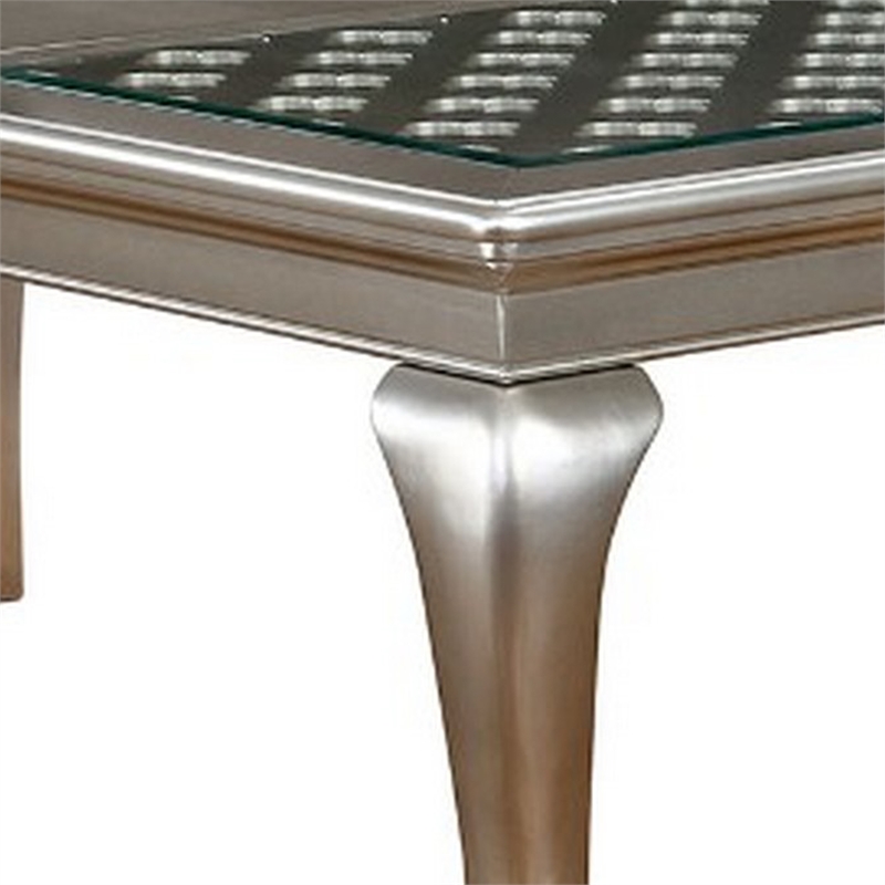Benjara Glass Inserted Wooden Dining Table With Expandable Leaf- Silver