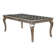Benjara Glass Inserted Wooden Dining Table With Expandable Leaf- Silver