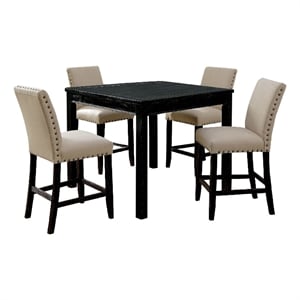 Benjara 5 Piece Wooden Counter Height Table Set In Antique Black And Beige