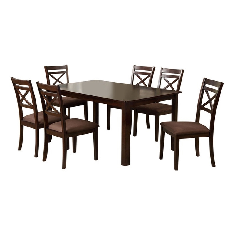 Benjara Spacious Dining Table w/ Fabric Cushion Chair- Set of 7- Expresso Finish