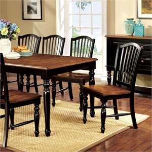 Benjara Mayville Cottage Dining Table- Black & Antiqued Oak