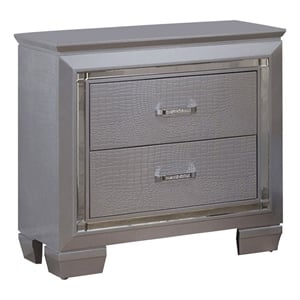 Benjara 2 Drawer Wooden Nightstand with Embossed Textured Details- Gray