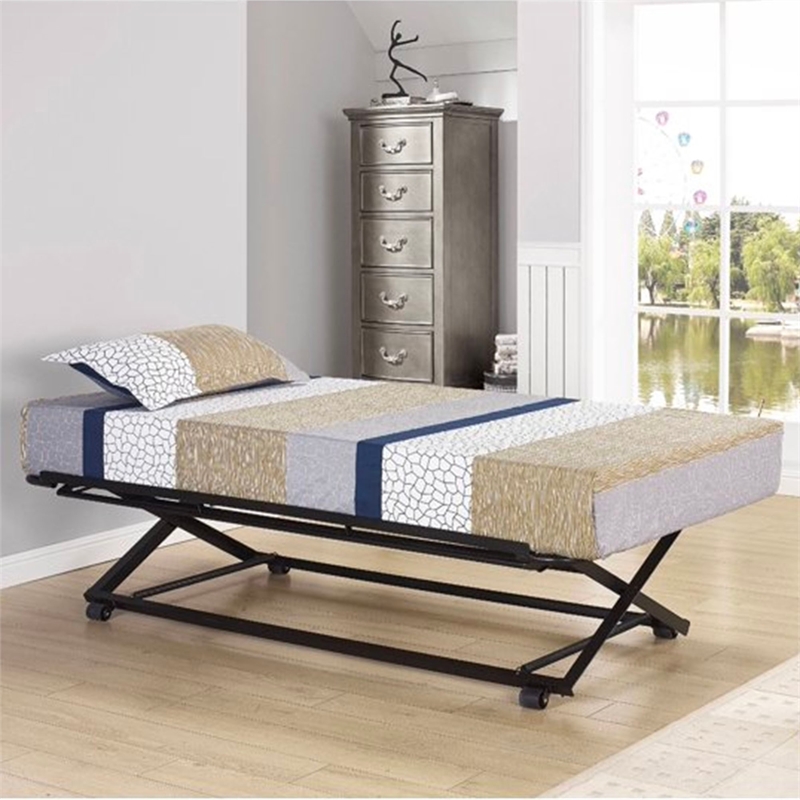 Benjara Pop Up Trundle of High Carbon Rail Steel- Black