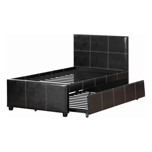 Benjara Mesmeric Twin Bed With Trundle Espresso Faux Leather-Brown