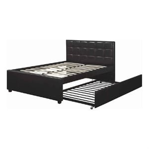 Benjara Multi utility Full Bed w/ Trundle Squ Tufted Head Boards Espresso-Black