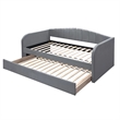 Benjara Keo Daybed with Pull Out Trundle- Channel Tufted Modern Gray Velvet