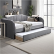 Benjara Keo Daybed with Pull Out Trundle- Channel Tufted Modern Gray Velvet