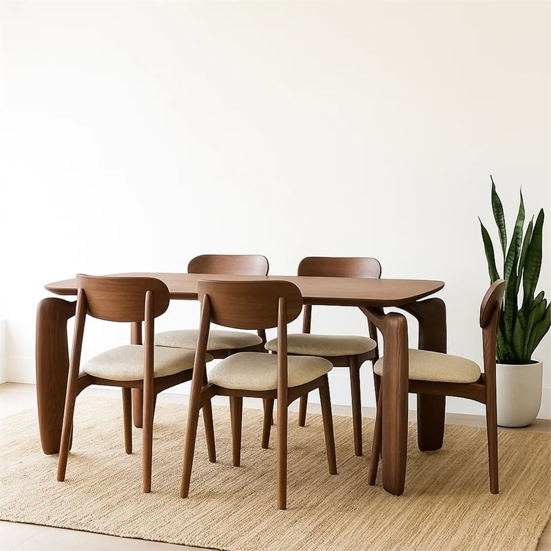Benjara Cid Mike Dining Table- Walnut Brown Wood- Rectangular 87