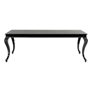 Benjara 87&quot Sovy Dining Table- Black Gloss Crocodile Texture Top