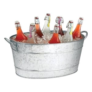 Benjara Lola 23&quot Beverage Tub- Galvanized Antique Silver Steel- 2 Handles