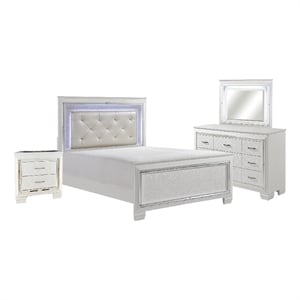 Benjara Alen 4 Pc California King Bedroom Set-Button Tufting-Mirror Trim-White