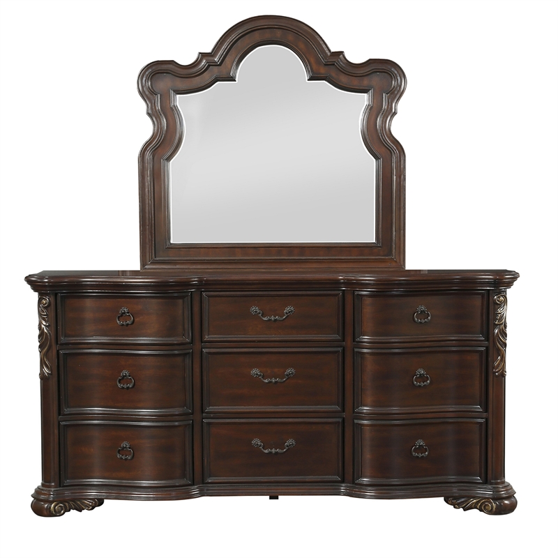 Benjara Rise 4 PC Queen Bedroom Set- Arched Wing Design/Brown
