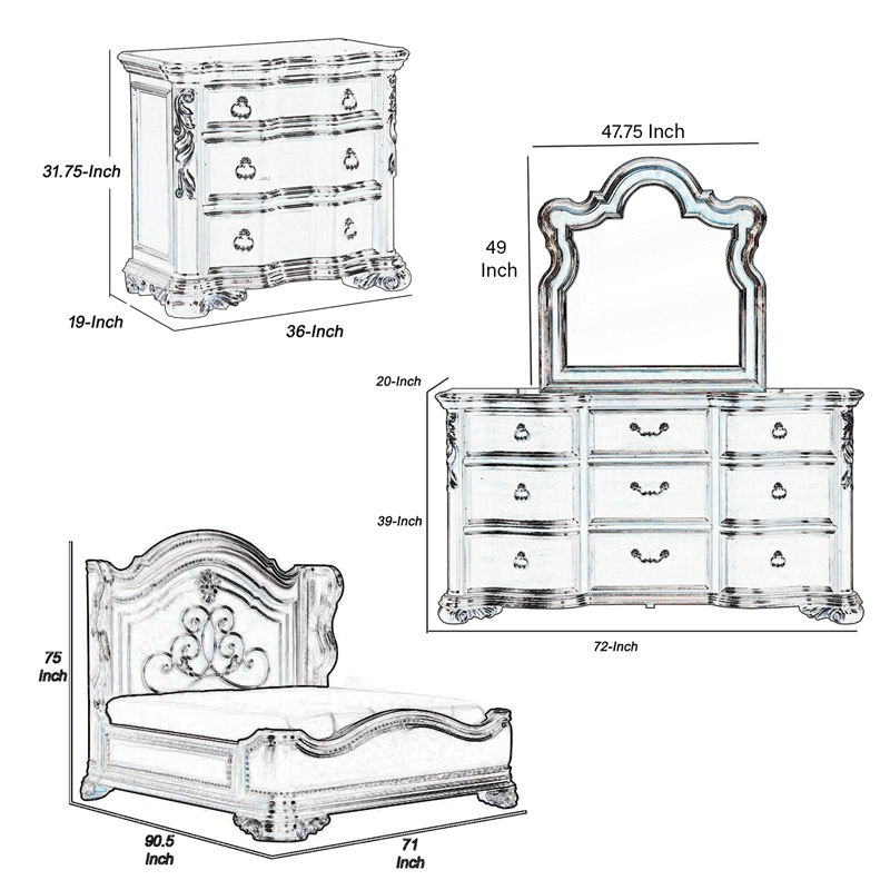 Benjara Rise 4 PC Queen Bedroom Set- Arched Wing Design/Brown