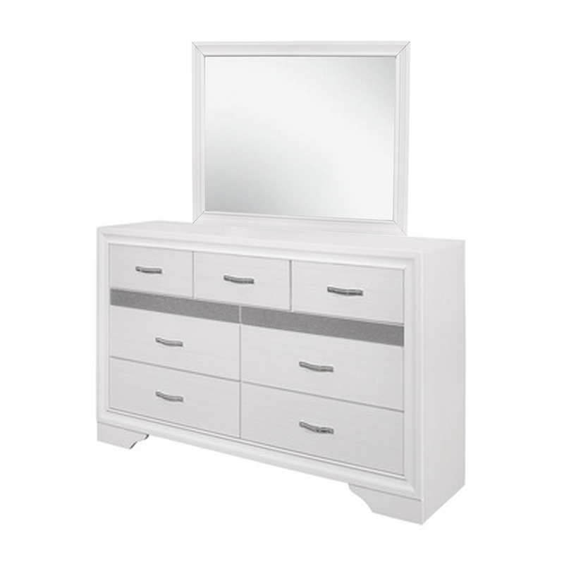 Benjara Lucy 4 Pc Queen Bedroom Set- Faux Leather Channel Tufted- Silver/White