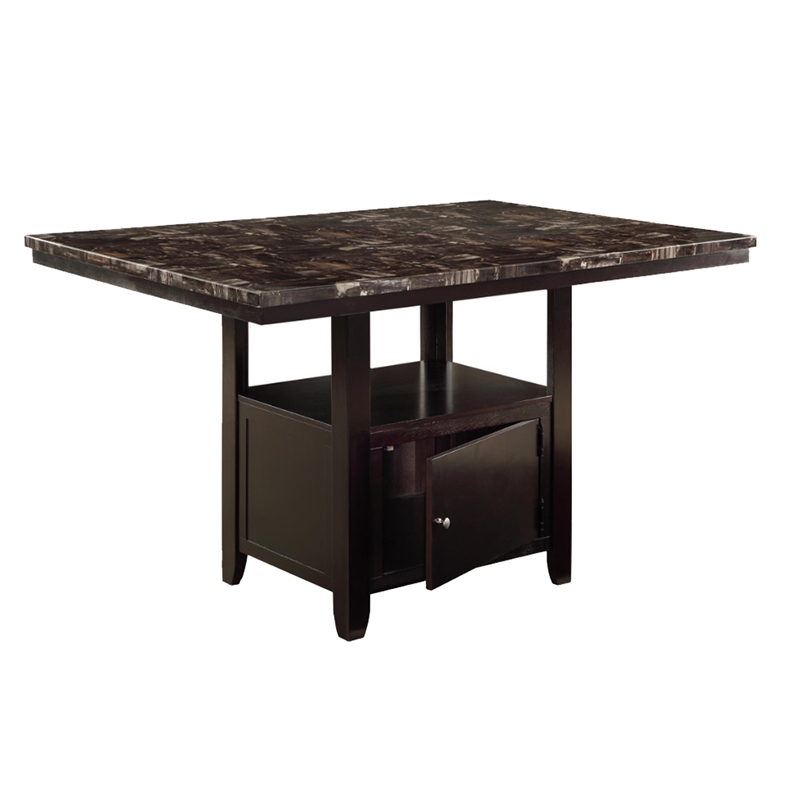 Benjara Faux Marble Top Counter Height Table With Bottom Compartment- Brown