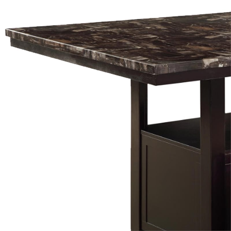 Benjara Faux Marble Top Counter Height Table With Bottom Compartment- Brown