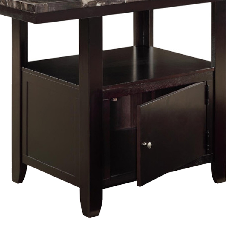 Benjara Faux Marble Top Counter Height Table With Bottom Compartment- Brown