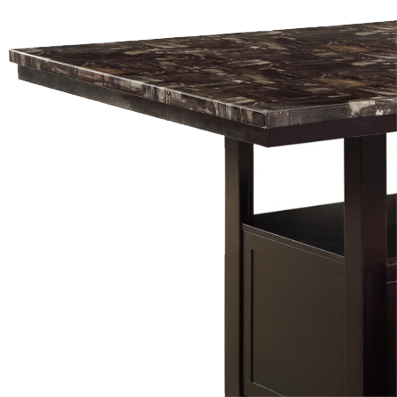 Benjara Faux Marble Top Counter Height Table With Bottom Compartment- Brown