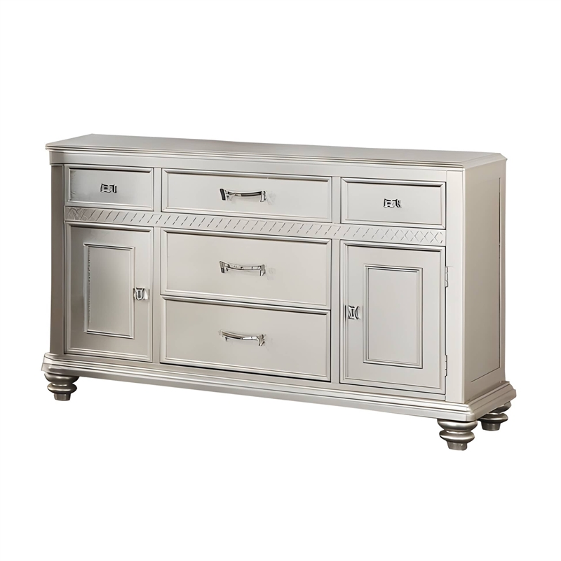Benjara Full of Elegance Wooden Server- Silver