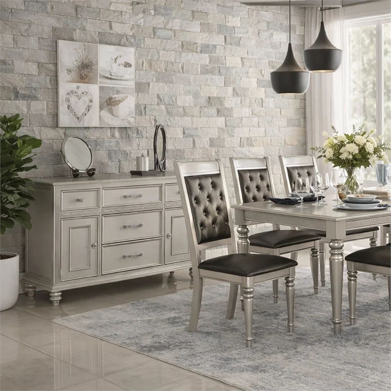 Benjara Full of Elegance Wooden Server- Silver