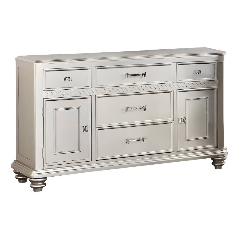 Benjara Full of Elegance Wooden Server- Silver
