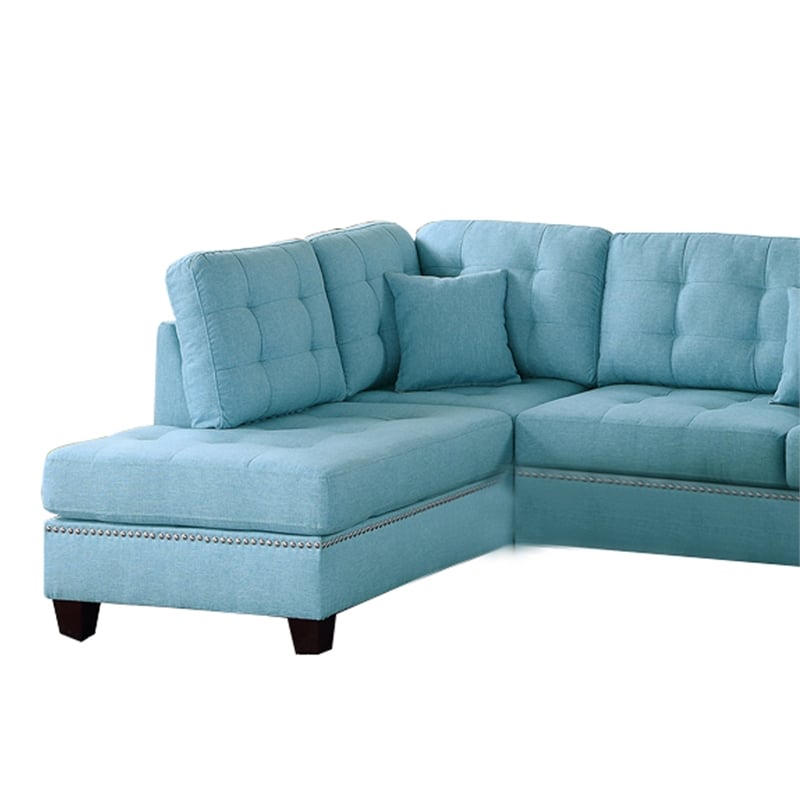 Benjara Polyfiber 3 Piece Sectional Set With Plush Cushion In Blue