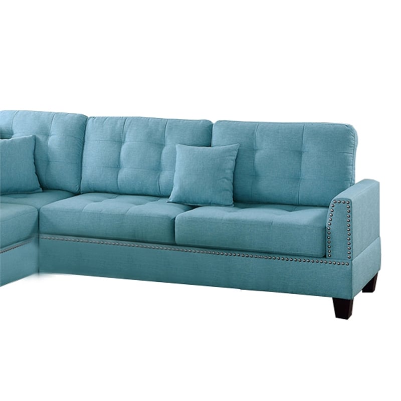 Benjara Polyfiber 3 Piece Sectional Set With Plush Cushion In Blue