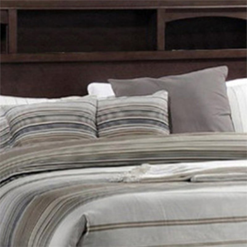 Benjara Wooden Eastern King Bed w/Display Shelves & Under Bed Drawers-Dark Brown