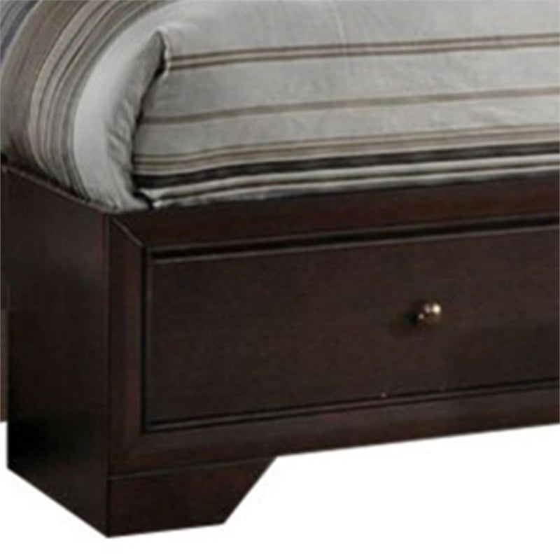 Benjara Wooden Eastern King Bed w/Display Shelves & Under Bed Drawers-Dark Brown
