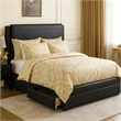 Benjara Pine Wood/ Bonded Leather Queen Size Bed In Black