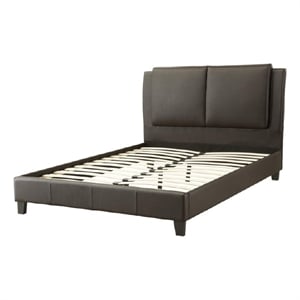 Benjara Elegant Wooden C.King Bed With PU Head Board- Brown