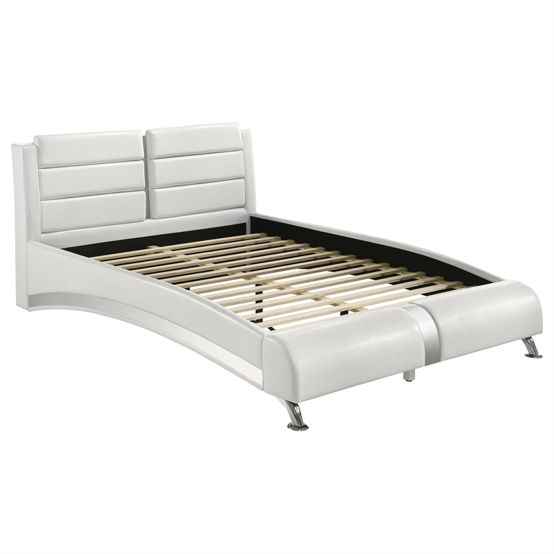 Benjara Zor 5pc Queen Size Bedroom Set- White Faux Leather and LED Mirror