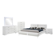 Benjara Zor 5pc Queen Size Bedroom Set- White Faux Leather and LED Mirror
