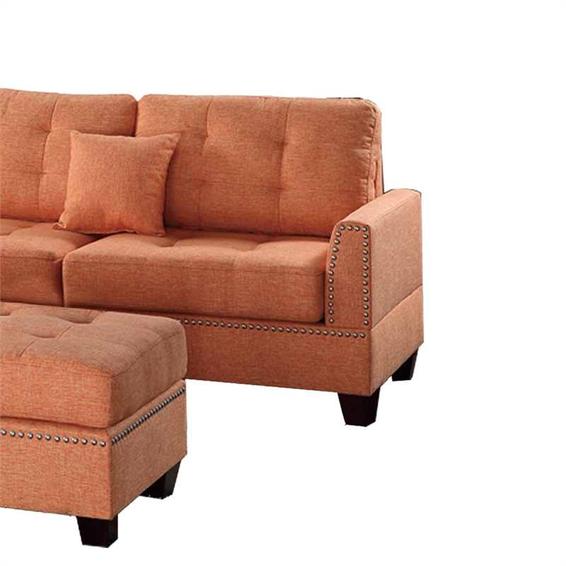 Benjara Polyfiber 3 Piece Sectional Set With Plush Cushion In Orange