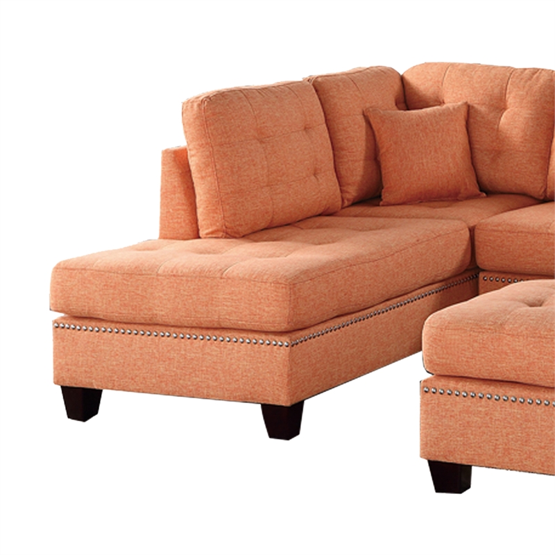 Benjara Polyfiber 3 Piece Sectional Set With Plush Cushion In Orange